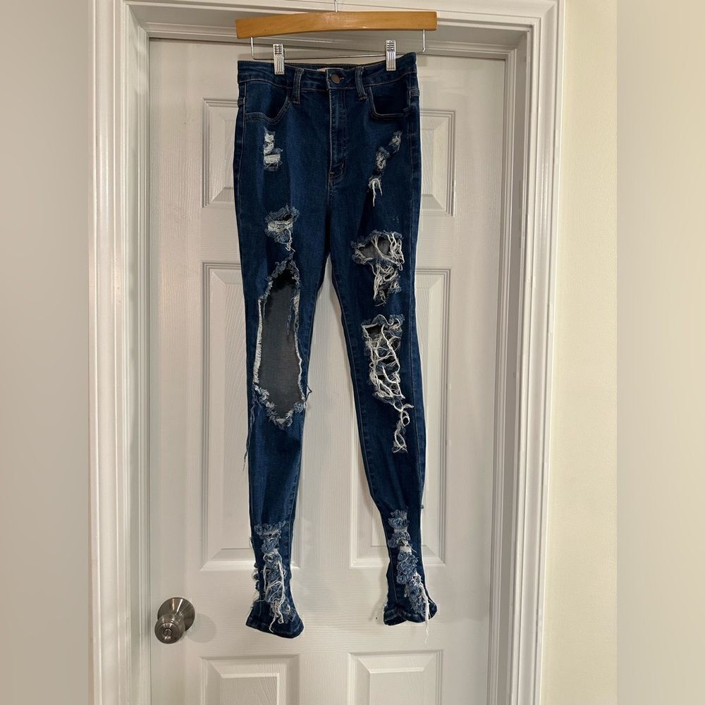 Loverly Fit distressed destroyed High Rise Denim Jeans size medium